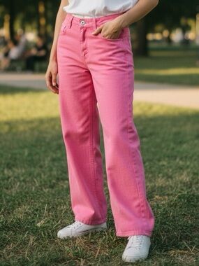 🫶🏻 SHEIN Women's Pink Straight-Leg Cotton Pants
